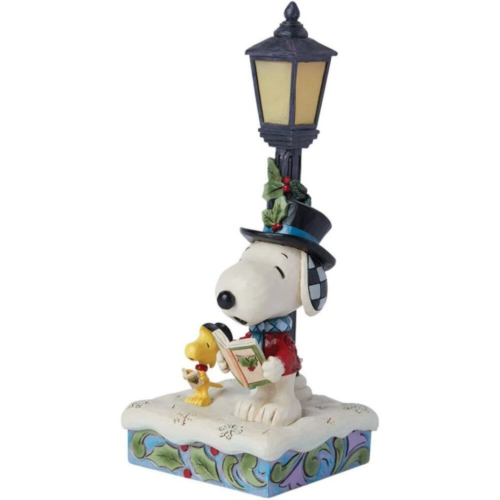 Peanuts by Jim Shore Snoopy and Woodstock Caroling by Lamp Post Lit Figurine NEW